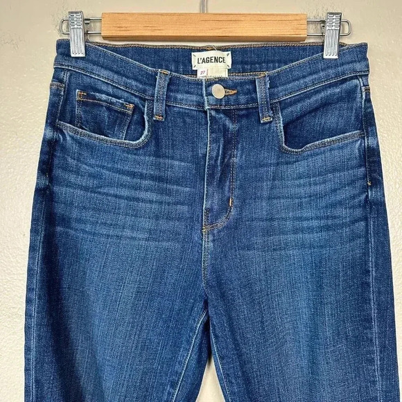 L'Agence Straight Leg Distressed Jeans Dark Wash Size 27 - Picture 4 of 8